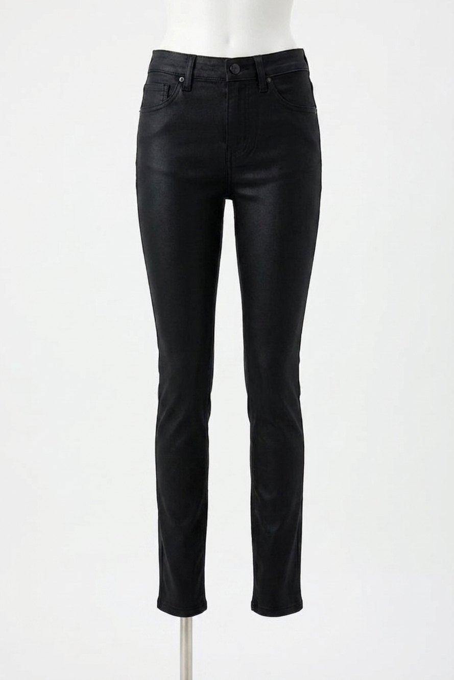 NEW AG JEANS mari mid rise slim straight jeans in leatherette super black